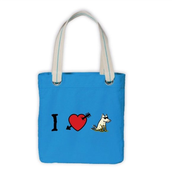 I Love Dogs Bright Blue Canvas Tote Bag by Teddy the Dog NEW with Tags - Picture 1 of 3